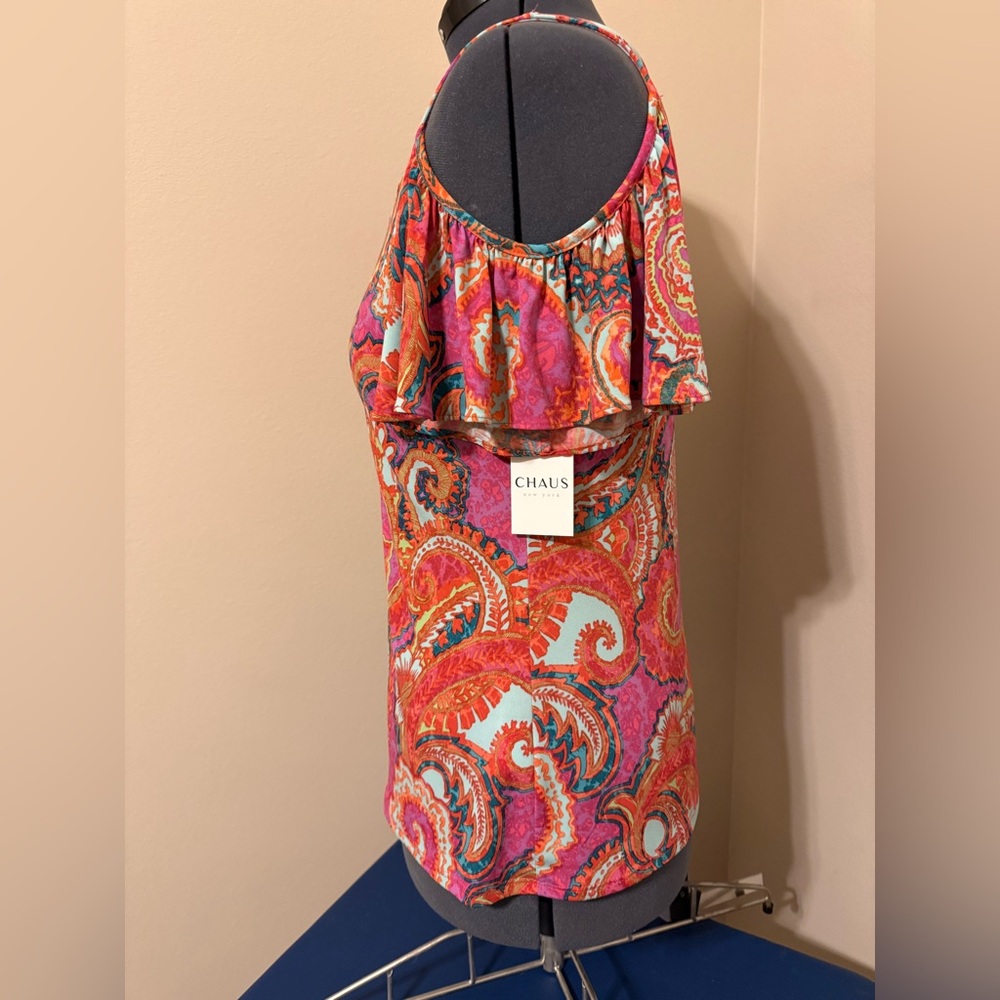 Chaus Multicolor Cold-Shoulder Paisley Blouse. New with tags. - Picture 2 of 6